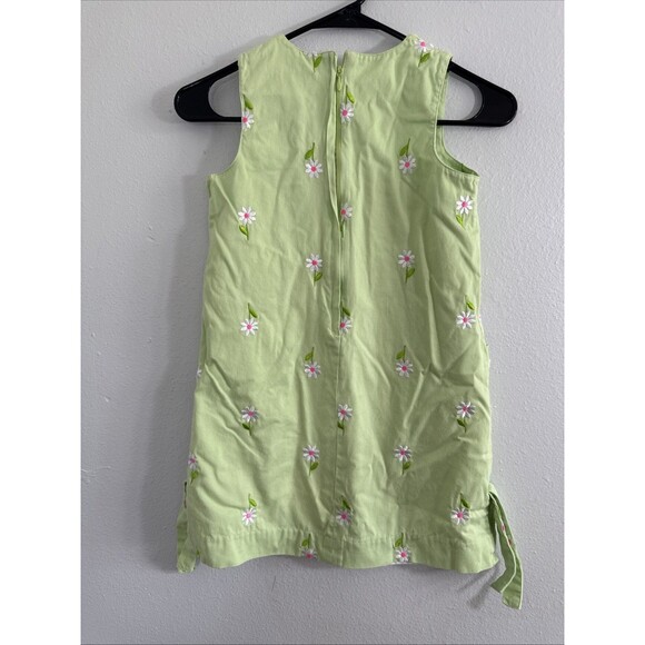 Vtg Lilly Pulitzer Dress Kids 7 Green Embroidered Floral Daisy Sleeveless Spring - Picture 6 of 11